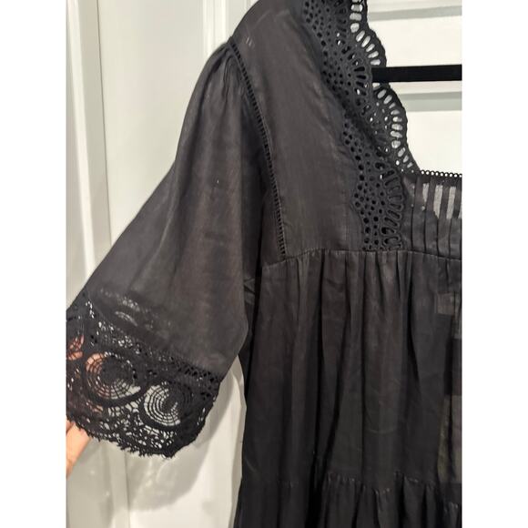 MSRP $139 👗NWT See You Soon Linen-Blend Crochet Maxi Dress – Size M | Black 👗 - Picture 3 of 7